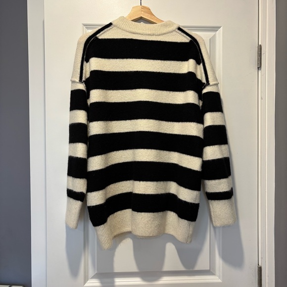 Zara Women’s Striped Knit Sweater, Black and Cream, Size Small, Cozy Classic - Picture 2 of 9